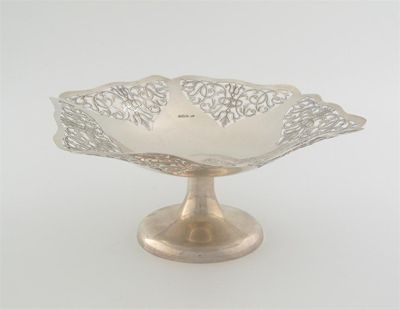 Appraisal: A pierced petal-shaped tazza by Viners Sheffield in cm wide