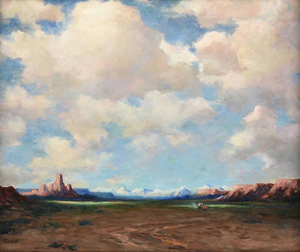 Appraisal: ALBERT GROLL American - A PAINTING Covered Wagon Under Clouds