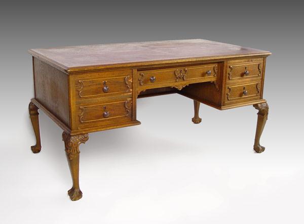 Appraisal: OAK AND ASH LIBRARY DESK Single drawer above kneehole flanked