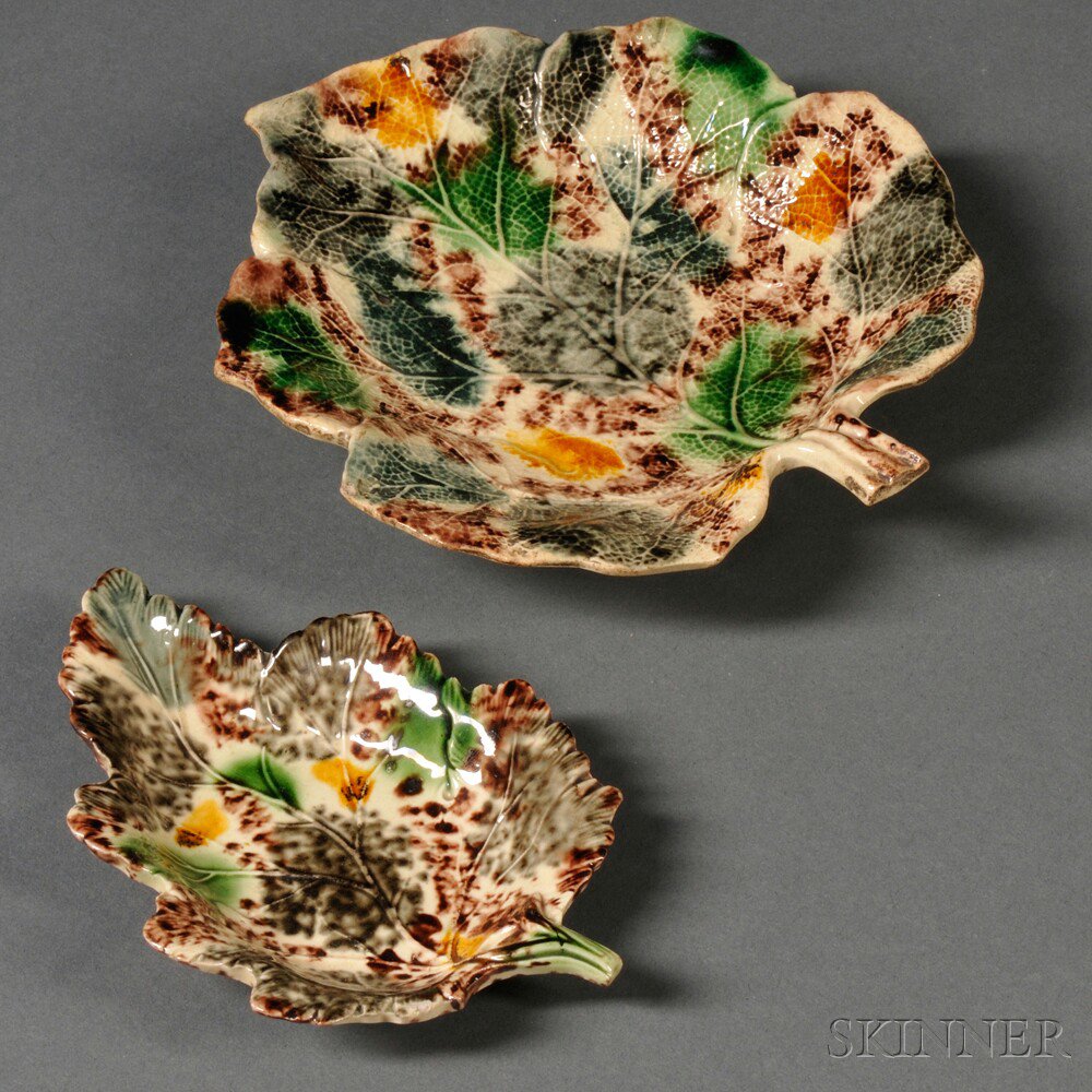 Appraisal: Two Staffordshire Cream-colored Earthenware Leaf-shaped Dishes England c each naturalistically