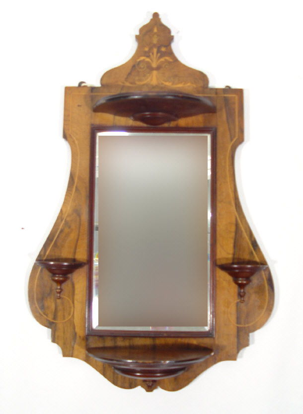 Appraisal: Rectangular bevel edged mirror in an inlaid rosewood lyre shaped