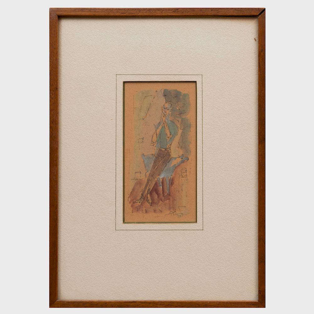 Appraisal: Mark Tobey - Figure with Goat Watercolor gouache and pencil