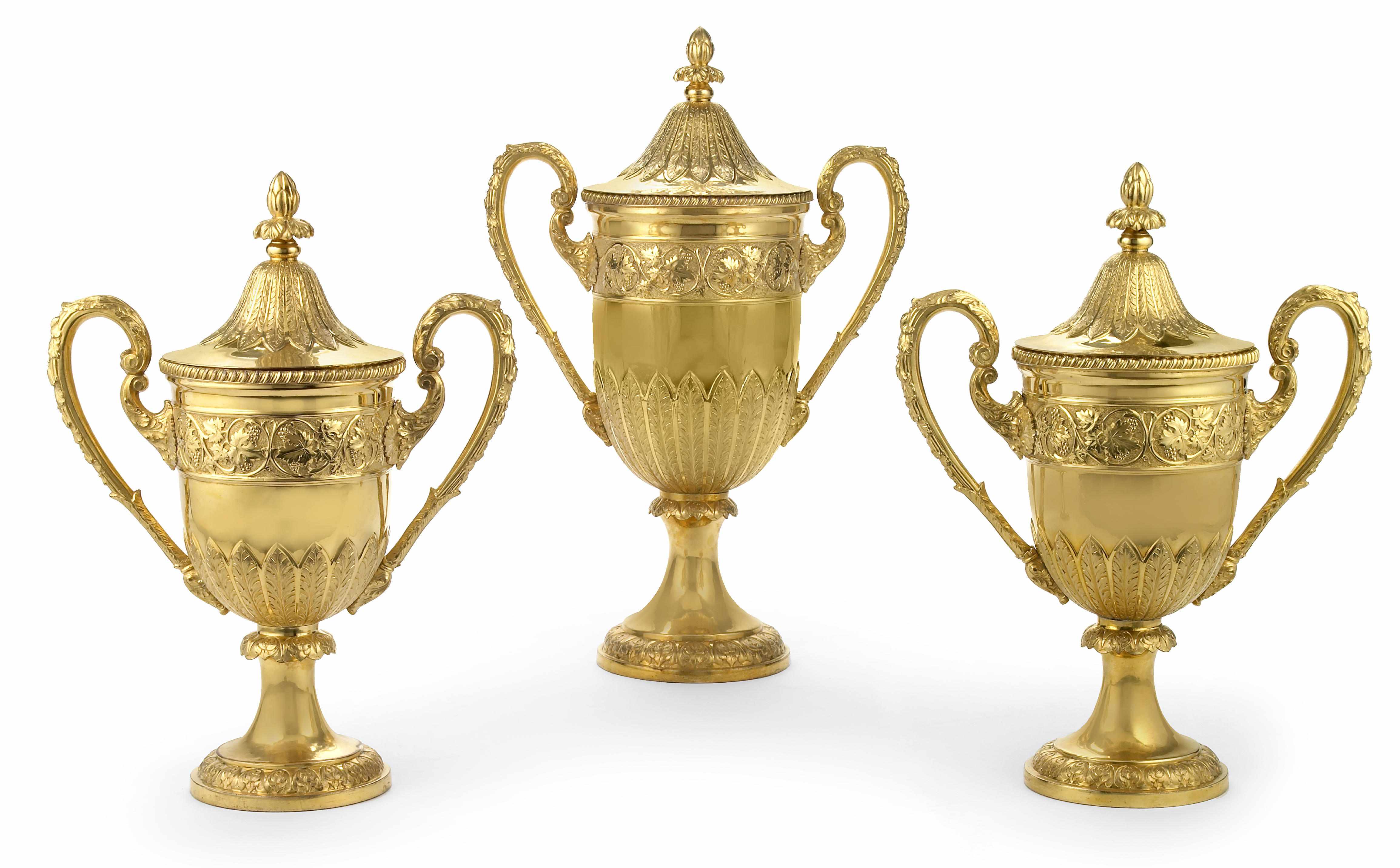 Appraisal: A set of three George III style gilt metal covered