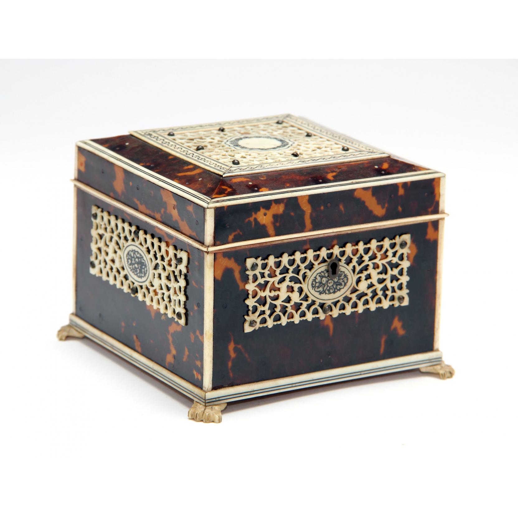 Appraisal: th Century Bone Tortoise Shell Box square form raised on