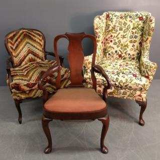 Appraisal: Miscellaneous chair grouping Queen Anne style mahogany armchair Chippendale style