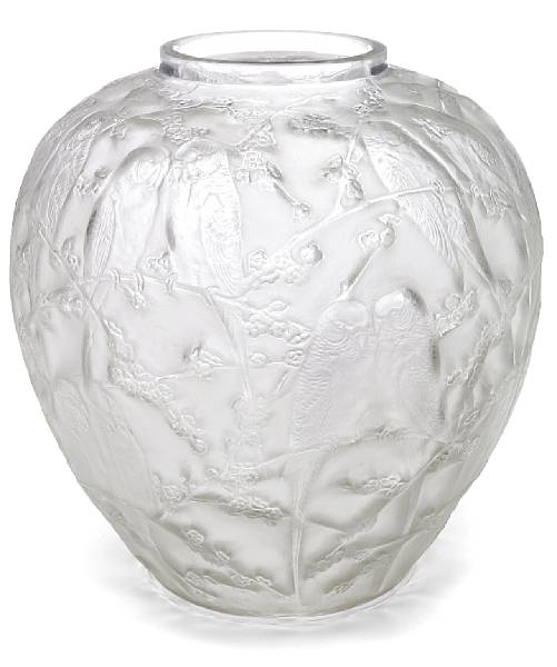 Appraisal: A Ren Lalique molded glass vase Perruches Marcilhac model introduced