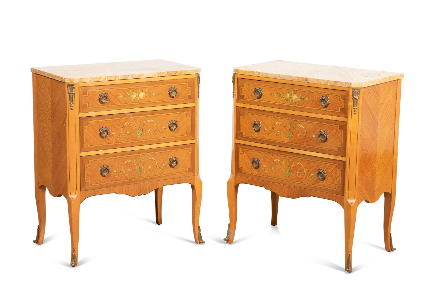 Appraisal: PR FRENCH LOUIS XV STYLE INLAID NIGHTSTANDS French Louis XV