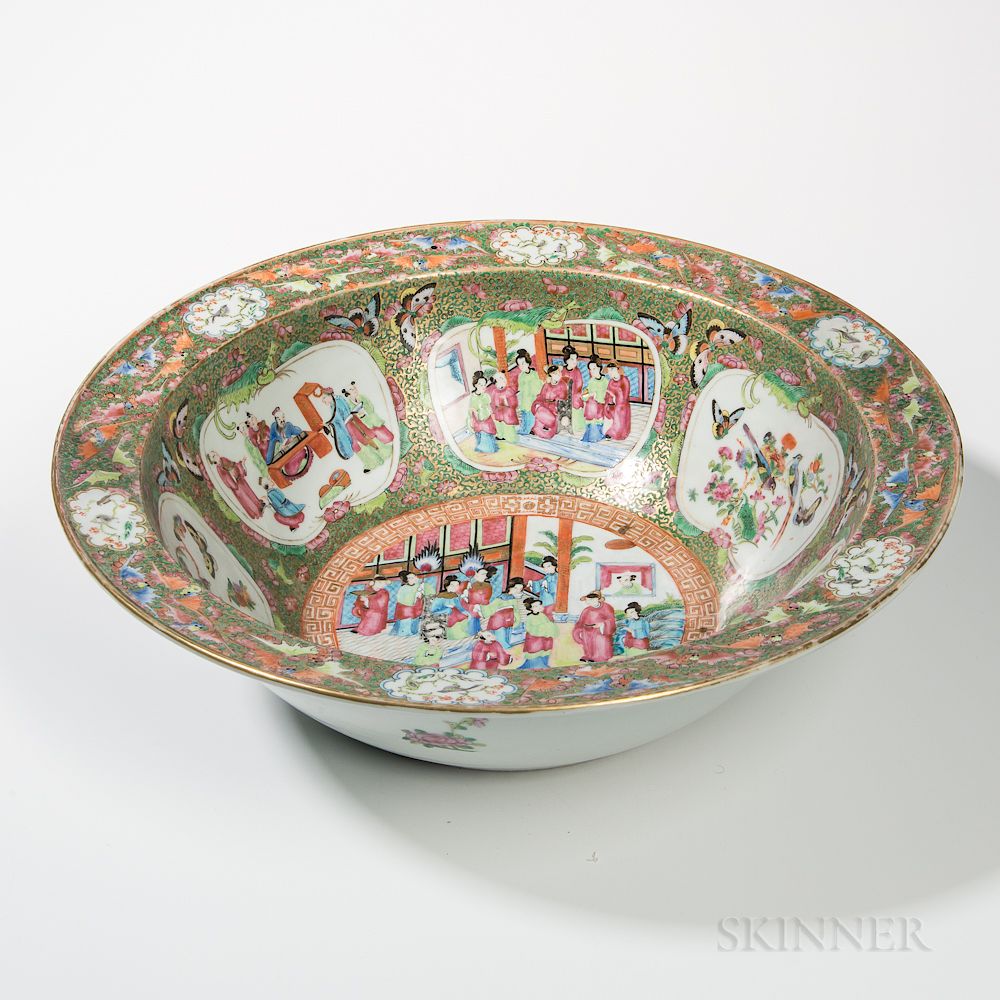 Appraisal: Large Rose Medallion Export Porcelain Basin Large Rose Medallion Export