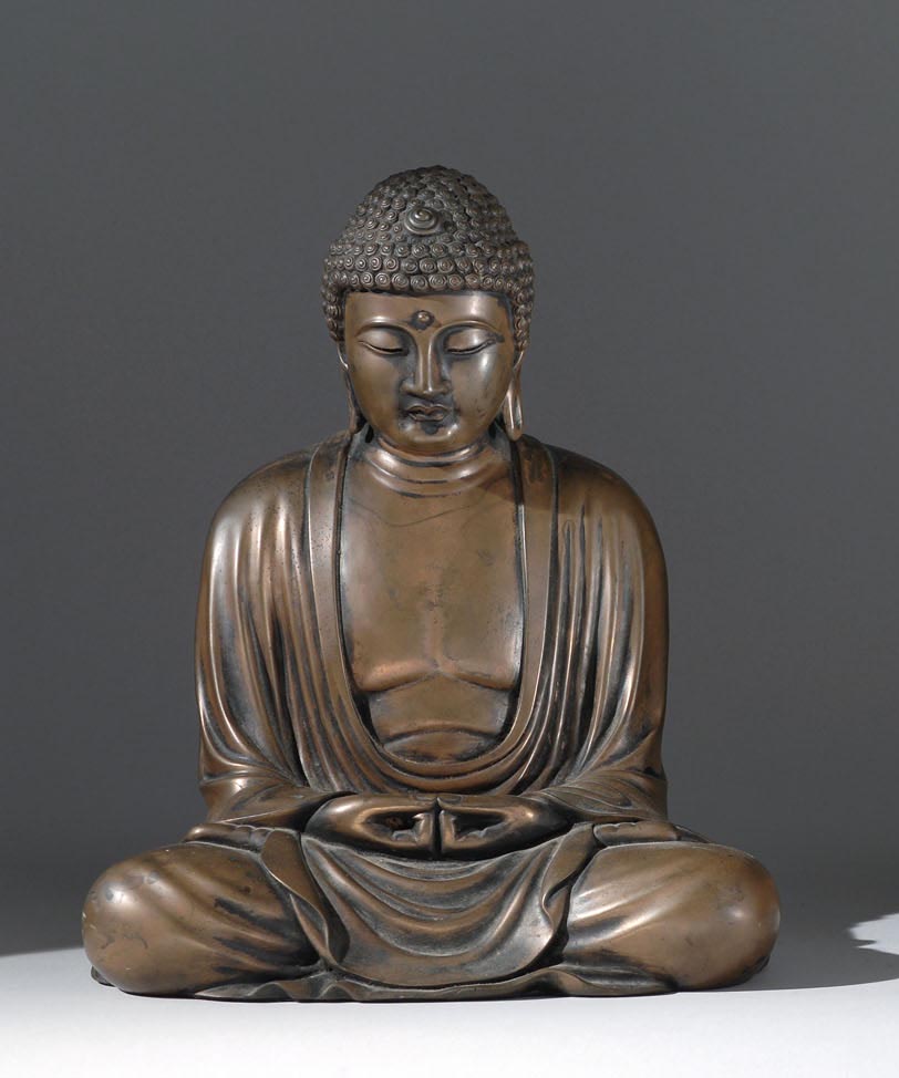 Appraisal: BRONZE FIGURE OF BUDDHA Meiji PeriodSeated in lotus posture Height