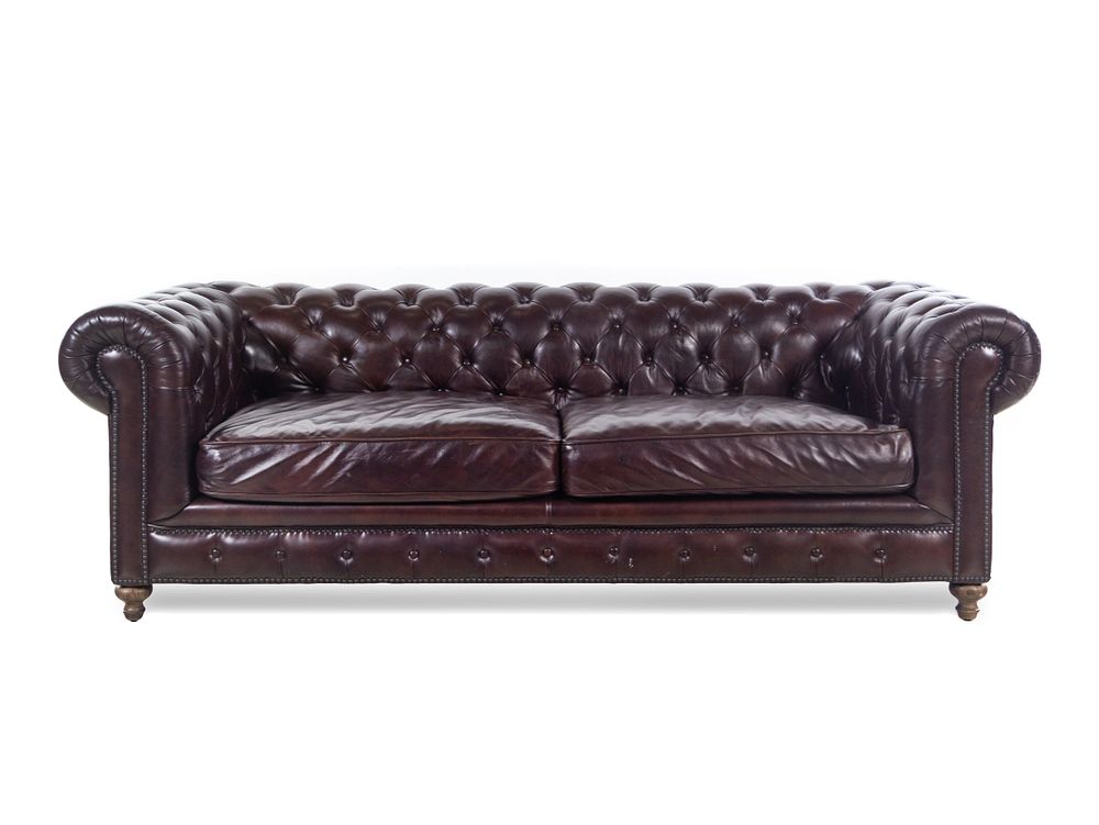 Appraisal: A Contemporary Tufted-Leather Upholstered Chesterfield Sofa A Contemporary Tufted-Leather Upholstered