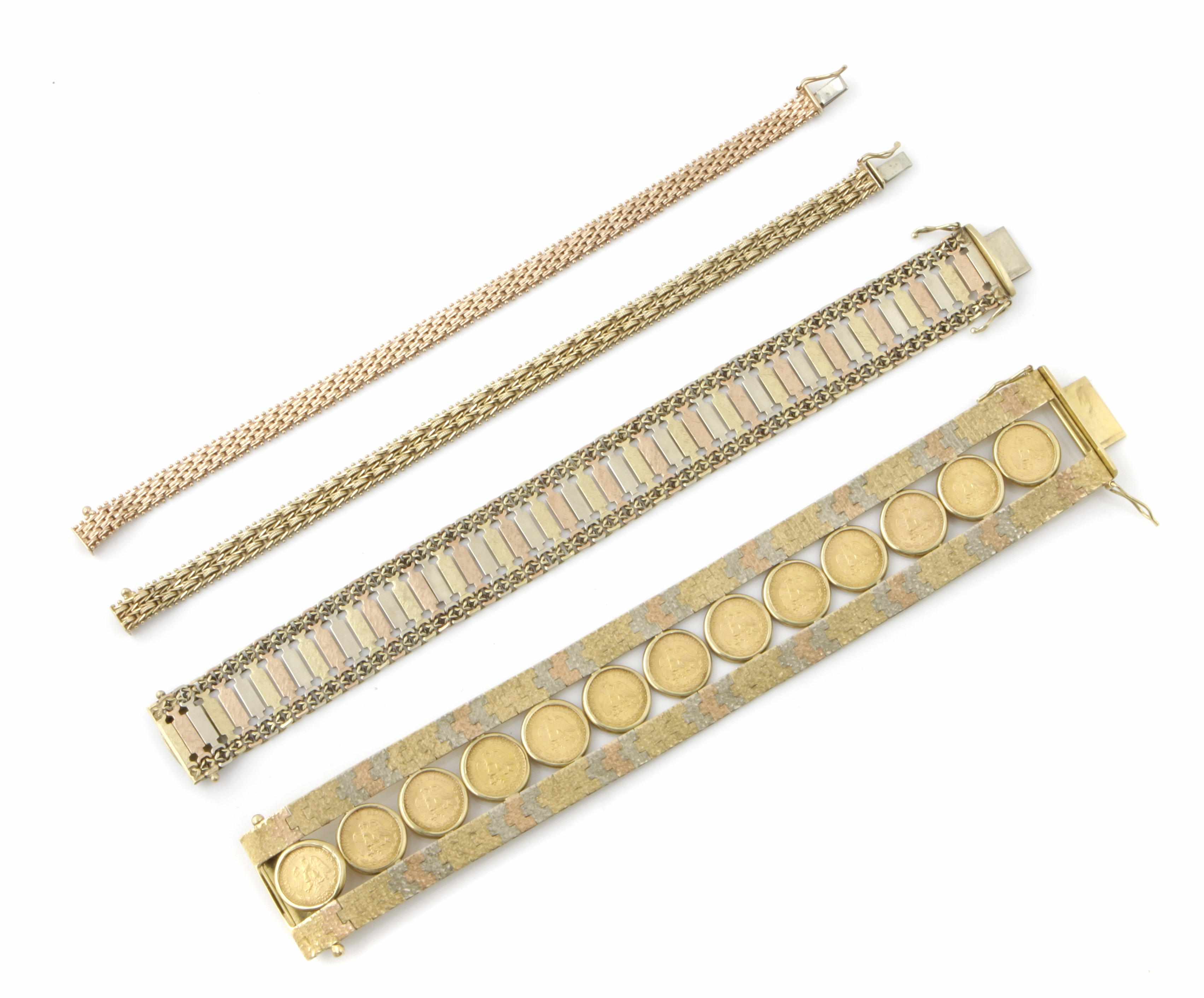 Appraisal: A collection of gold jewelry comprising bracelets and necklaces g