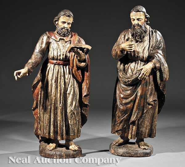 Appraisal: A Very Fine Pair of Spanish Colonial Polychrome Carved Figures