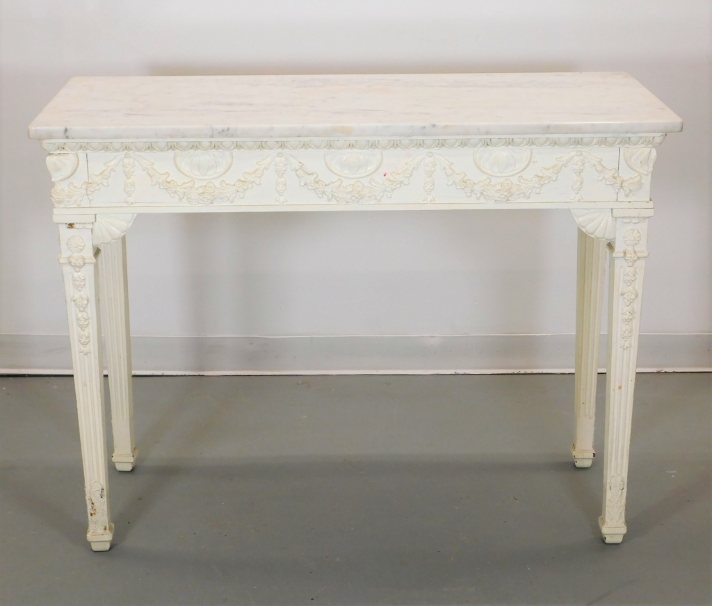 Appraisal: FRENCH STYLE MARBLE TOP CONSOLE VANITY TABLE France Early th