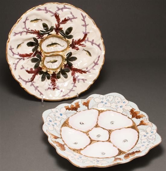 Appraisal: Carl Tiesch painted porcelain oyster plate and Limoges painted porcelain