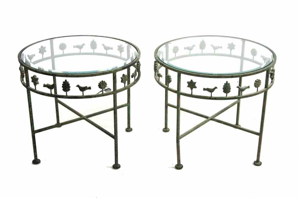 Appraisal: END TABLES - Pair of contemporary glass top wrought iron