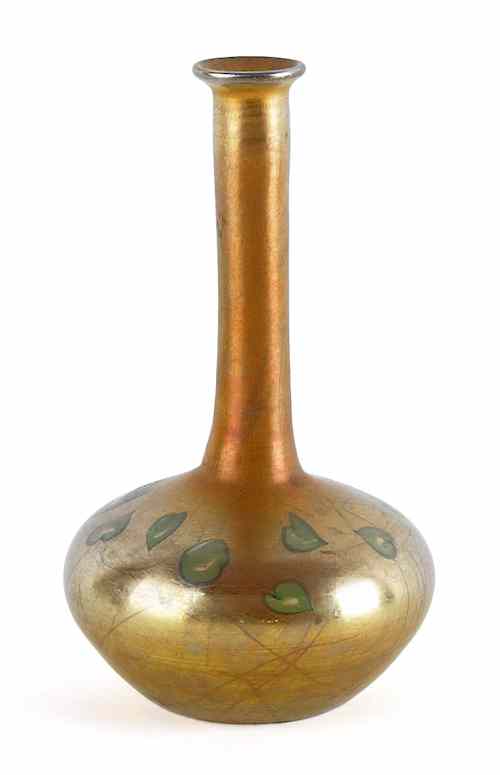 Appraisal: Tiffany Favrile glass bottle vase with heart and vine decoration