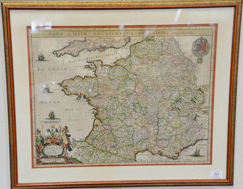 Appraisal: Hugo Allardt hand colored engraved map of France Nova Galliae