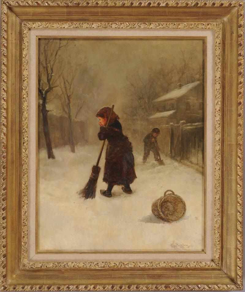 Appraisal: JAMES CRAWFORD THOM - SWEEPING SNOW Oil on canvas relined