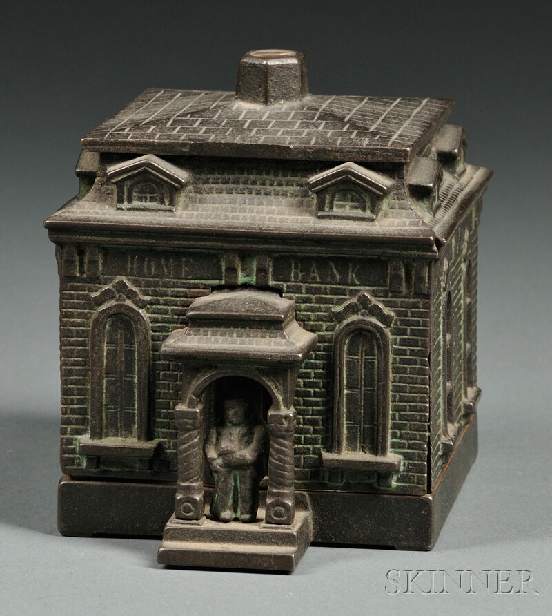 Appraisal: Cast Iron Home Bank with figure standing on the front