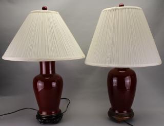 Appraisal: Pair Antique Chinese Oxblood Baluster Vase Lamps Pair Antique Chinese