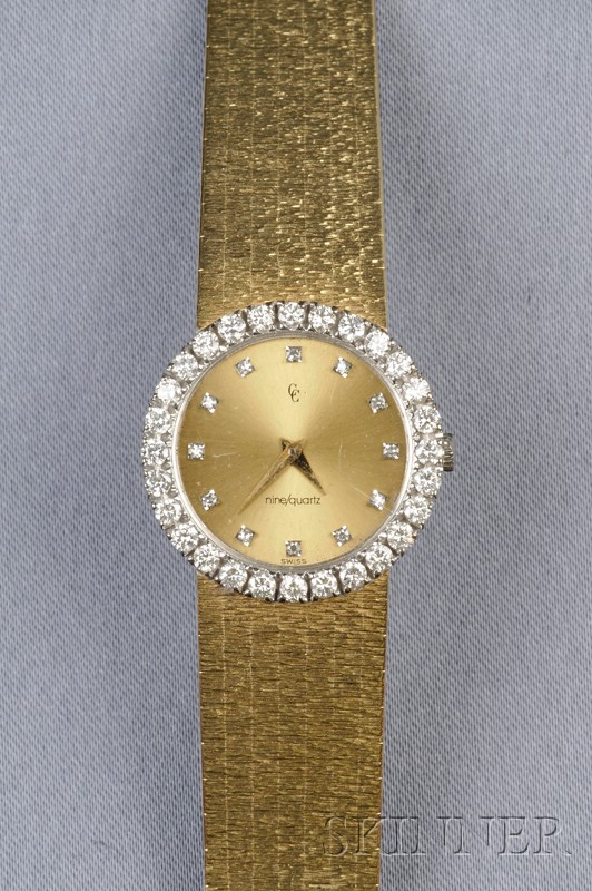 Appraisal: kt Gold and Diamond Wristwatch Concord the goldtone dial with