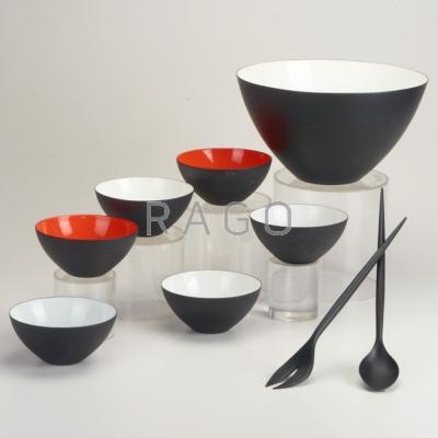 Appraisal: HERBERT KRENCHEL KRENIT Nine-piece salad set serving bowl six salad