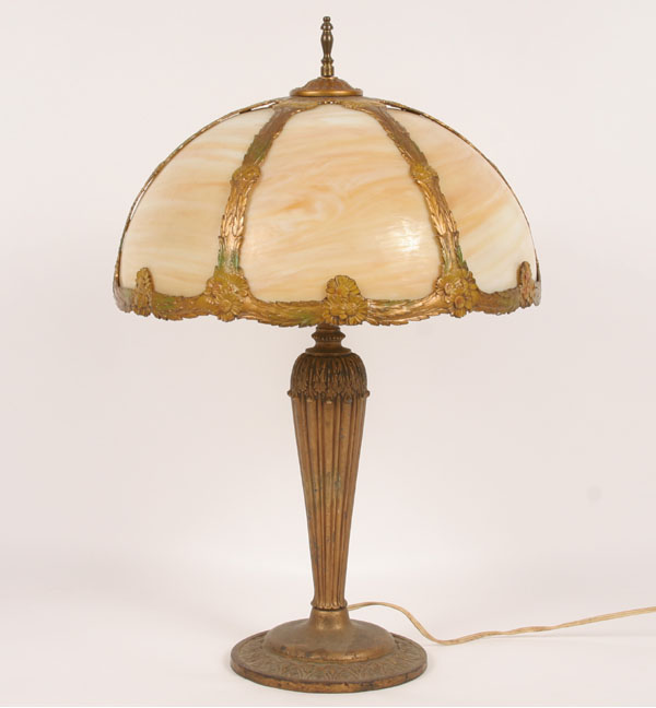 Appraisal: Caramel slag glass table lamp embossed floral pattern with gilt