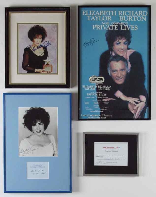 Appraisal: SIGNED ELIZABETH TAYLOR PHOTOGRAPHS PLAYBILL To include Signed in ink