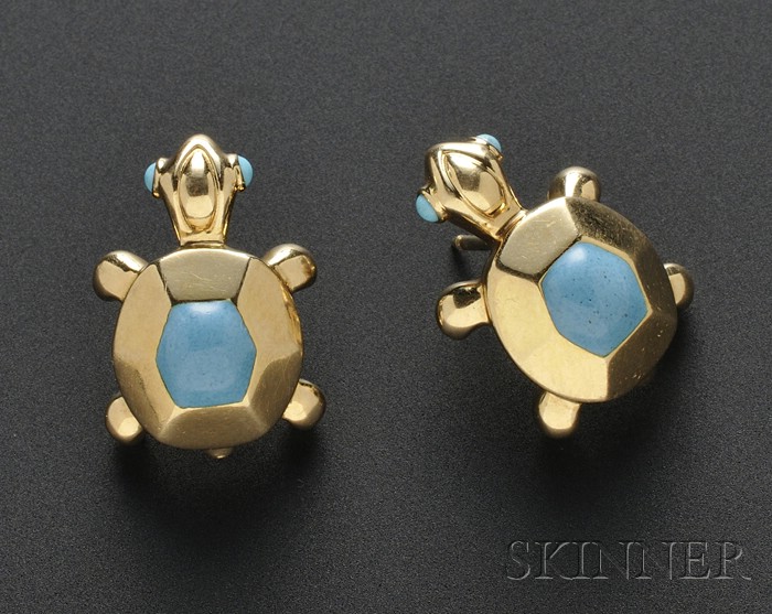 Appraisal: kt Gold and Turquoise Turtle Earclips Cartier c each set