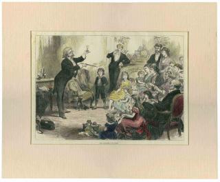 Appraisal: Christmas Conjuror The English ca Hand-colored engraving of a parlor