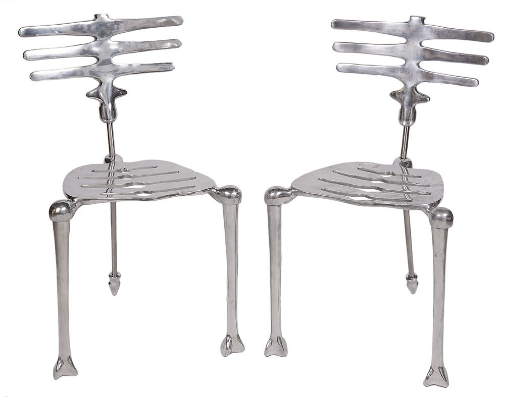 Appraisal: Pair Michael Aram Aluminum 'Skeleton' Chairs Pair of Aluminum 'Skeleton