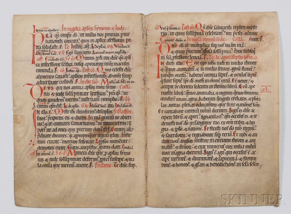 Appraisal: Manuscript Leaves France - Four parchment leaves including a joined