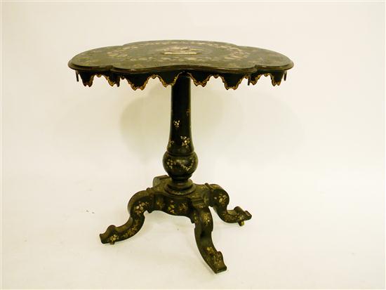 Appraisal: Papier mache English tilt top stand ebonized finish in laid