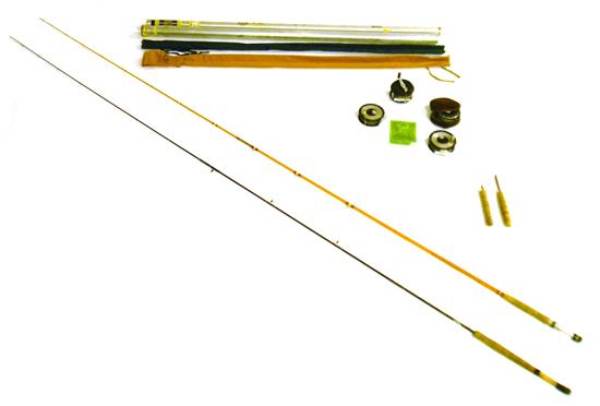 Appraisal: Fly fishing equipment two rods and four salmon reels unmarked