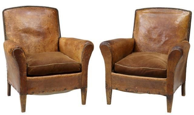 Appraisal: pair French leather club armchairs early th c having gently