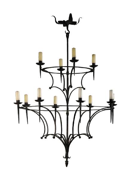 Appraisal: A Northern Italian Renaissance style wrought iron twelve light chandelier