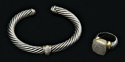 Appraisal: David Yurman two-piece diamond suite sterling twist bangle bracelet kt