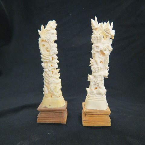 Appraisal: Pair of India Carved Bone Deity Figurines plus wooden bases