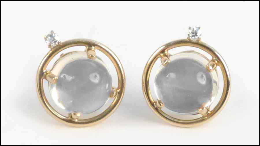 Appraisal: PAIR OF KT YELLOW GOLD DIAMOND AND MOONSTONE EARRINGS grams