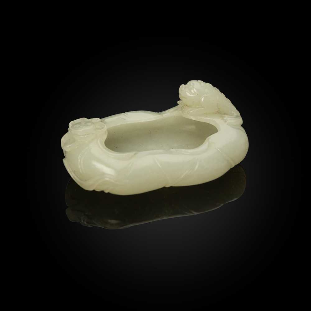 Appraisal: WHITE JADE 'TOAD AT LOTUS POND' BRUSH WASHER QING DYNASTY