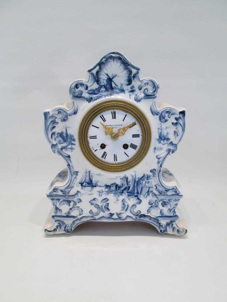 Appraisal: DELFT STYLE CHINA CASE CLOCK having French eight day time