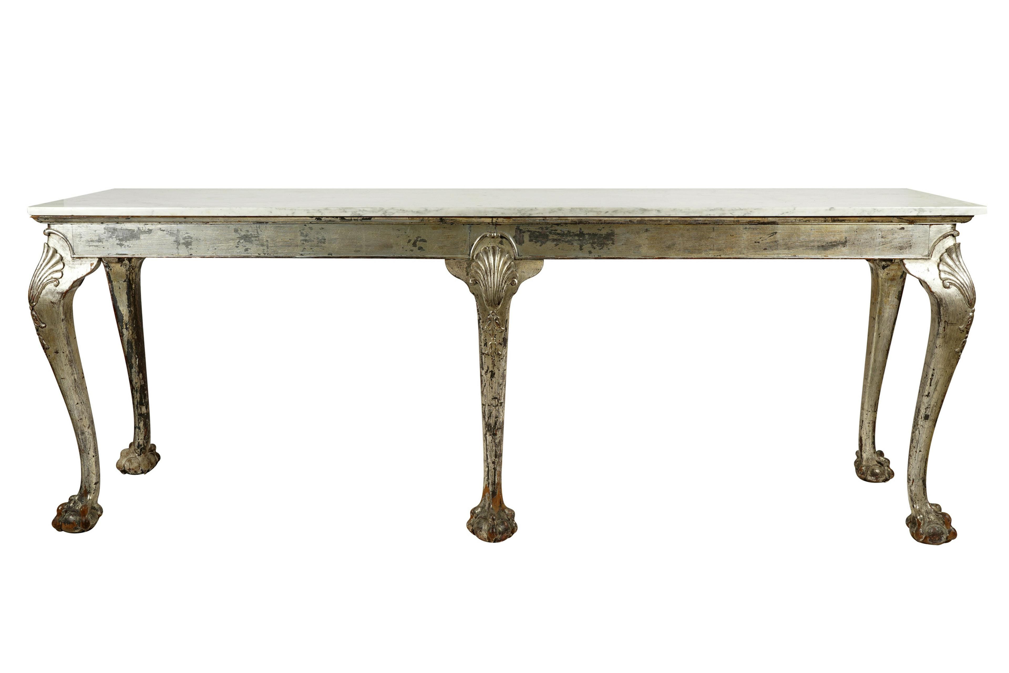 Appraisal: GEORGIAN STYLE SILVER-GILT CONSOLE TABLE th century with a rectangular