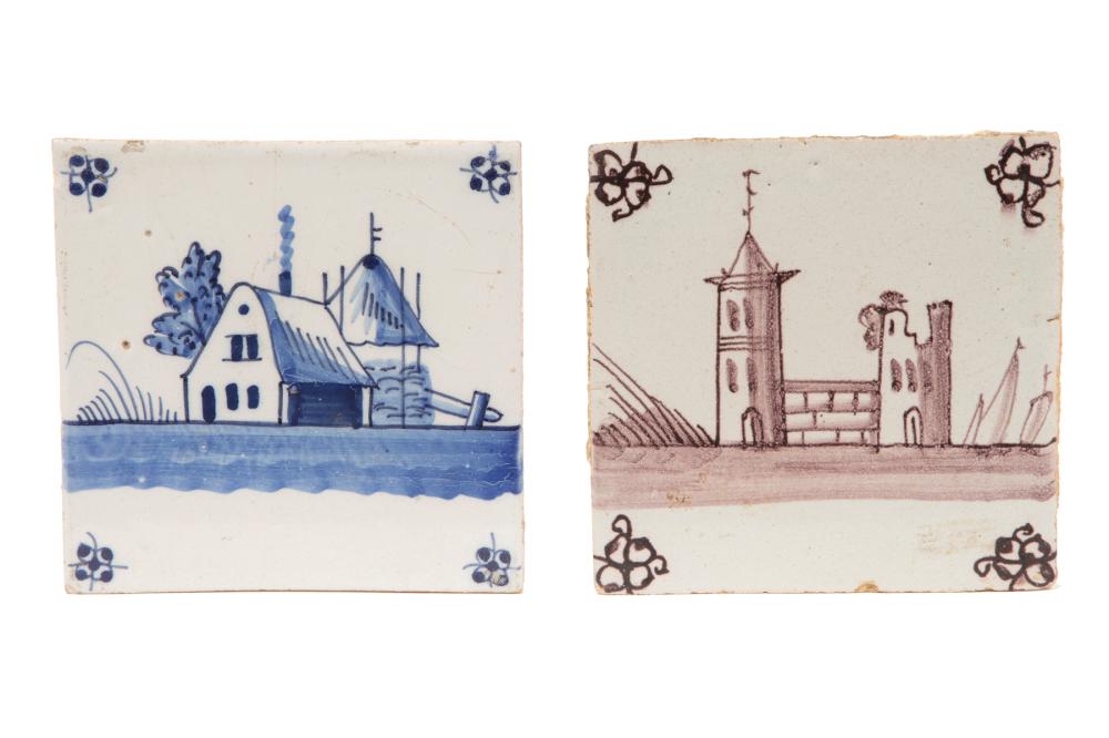 Appraisal: Two Delft Painted Tiles in x in Provenance Estate of