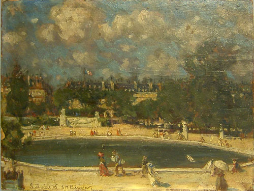 Appraisal: SM Palmer early th c oil on board titled Tuileries