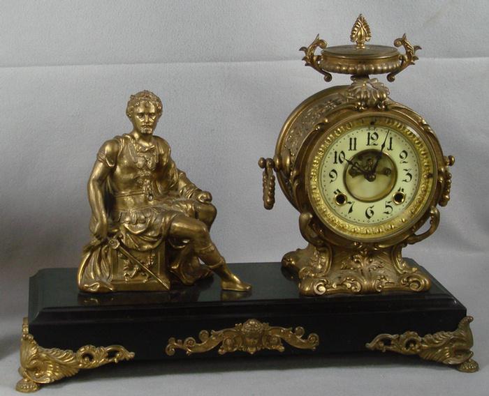 Appraisal: New Haven figural Bremus mantle clock open escapement double porcelain