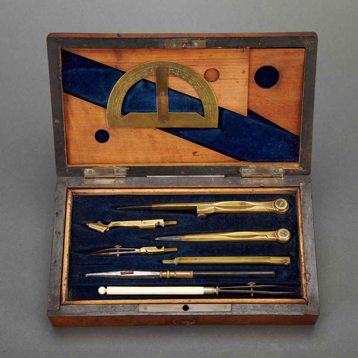 Appraisal: English Rosewood Cased Drafting Set with Watercolours th century opening