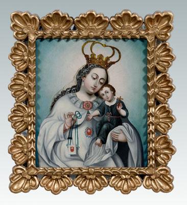 Appraisal: Spanish Colonial painting Madonna and child holding cross unsigned th