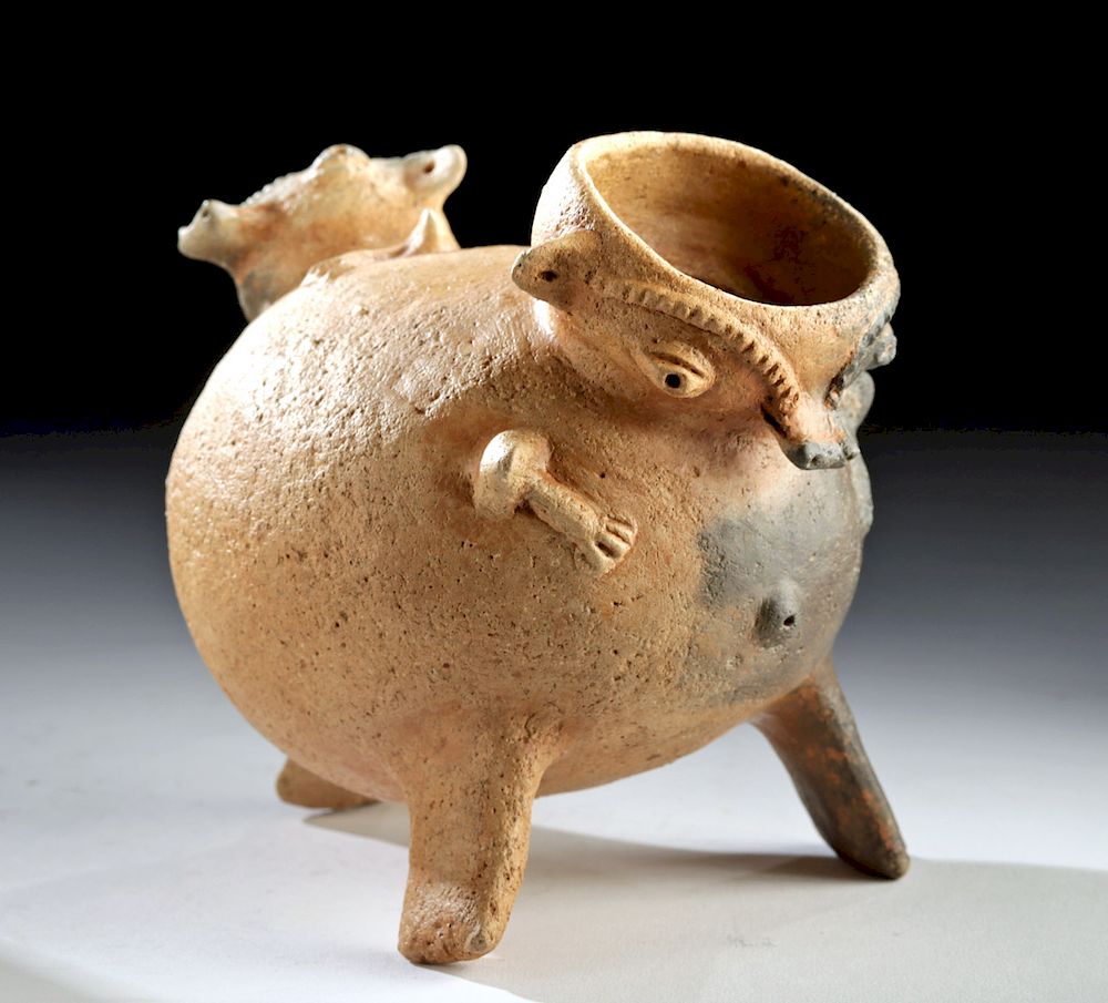 Appraisal: Panamanian Pottery Double Coatimundi Jar Pre-Columbian Panama ca to CE