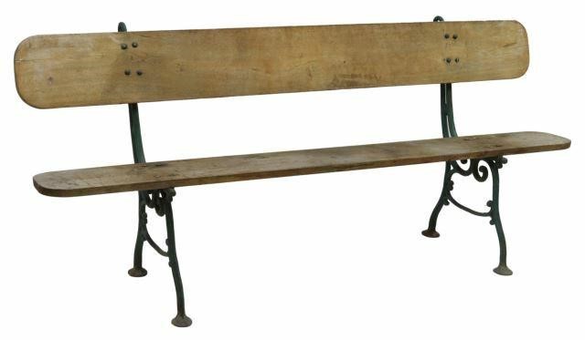 Appraisal: French park garden bench early th c having oak plank