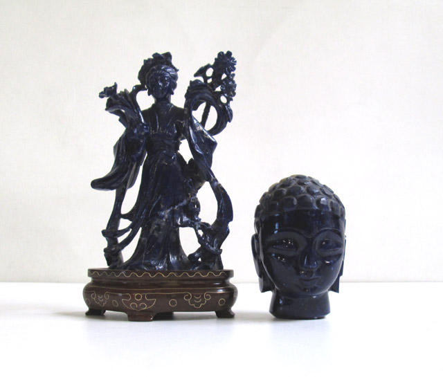 Appraisal: TWO CHINESE CARVED HARDSTONE FIGURAL SCULPTURES one of lapis lazuli